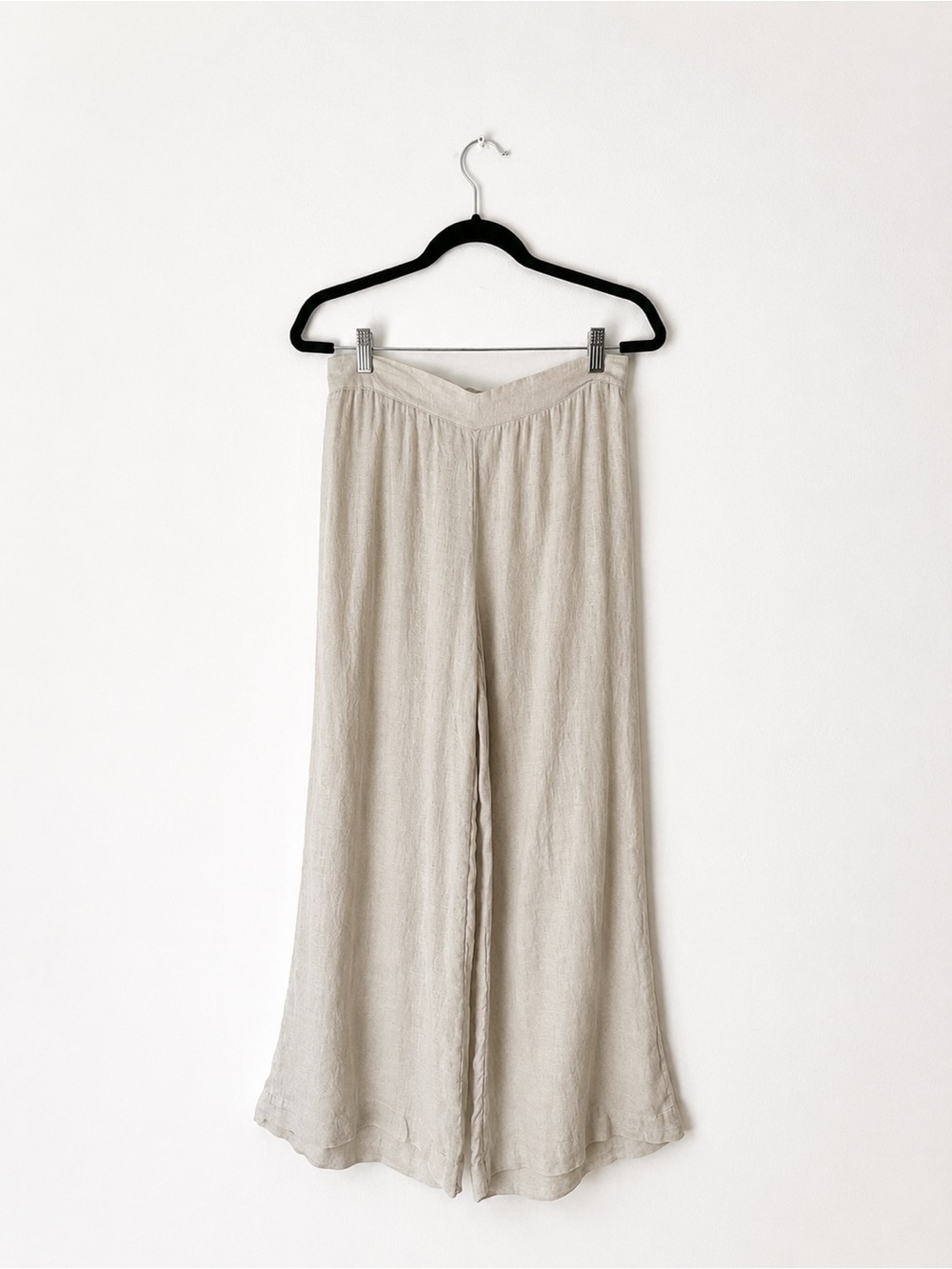 100% Linen Wide Leg Pants Natural Oatmeal Pull On Resort Pants Size 12